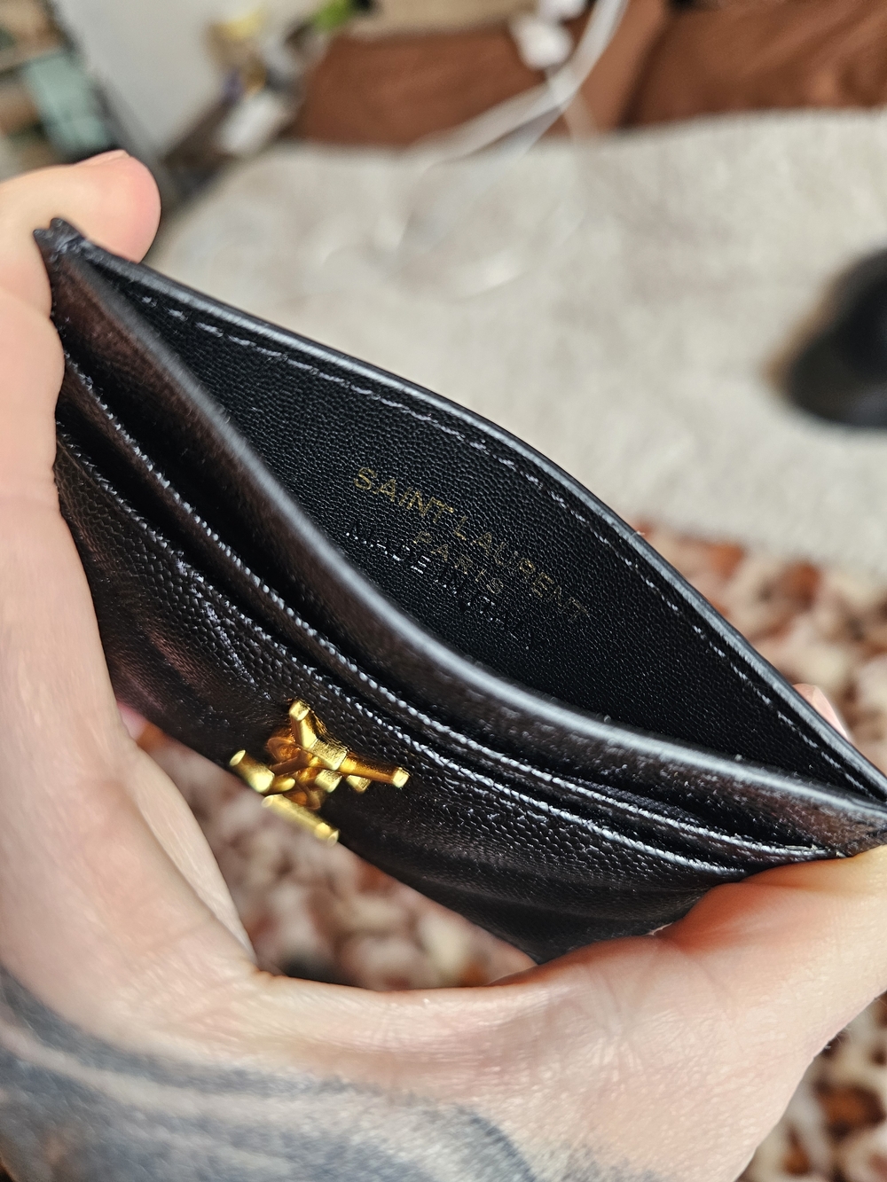 Saint Laurent Black Quilted Cardholder with Gold YSL Logo - Picture 4 of 4